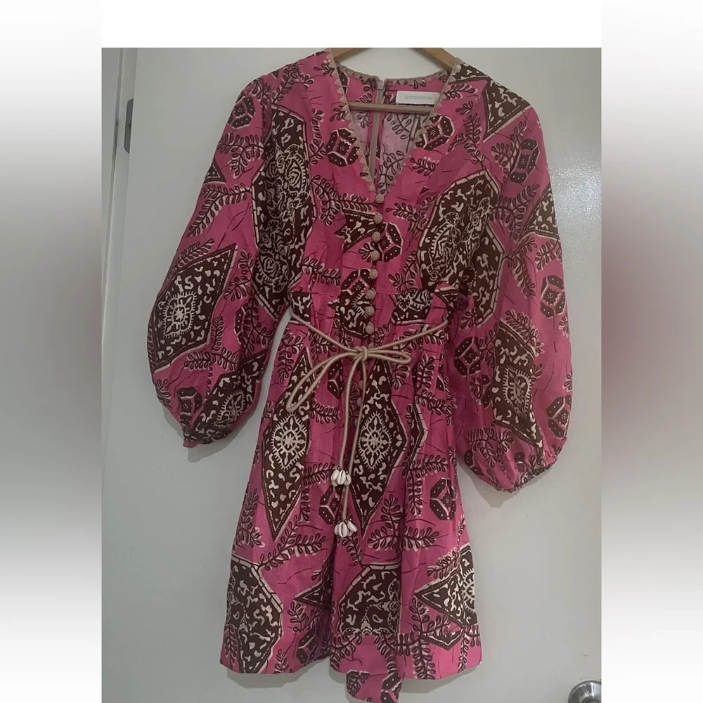 Zimmermann Lulu Pink and Brown Geometric Mini Dress - Picture 4 of 16